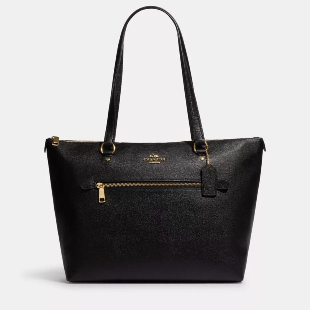 Coach Black Pebbled Leather Tote with Gold Accents